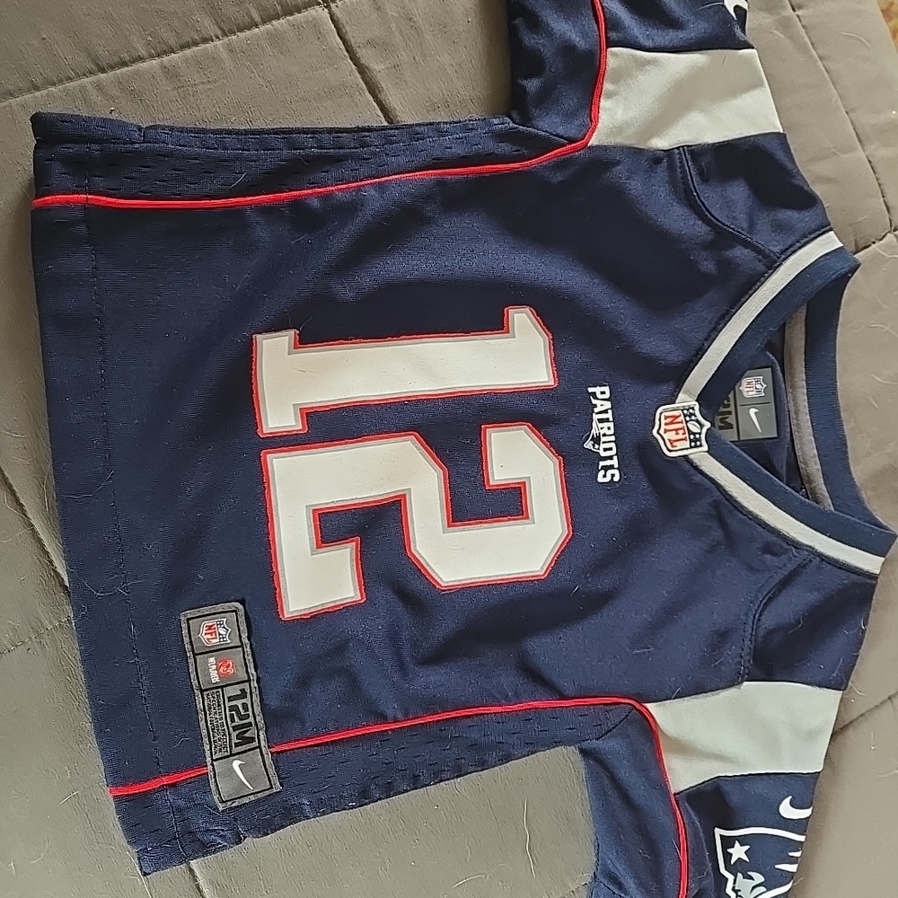 NFL Patriots Navy, White & Red Kids Football Jersey #12